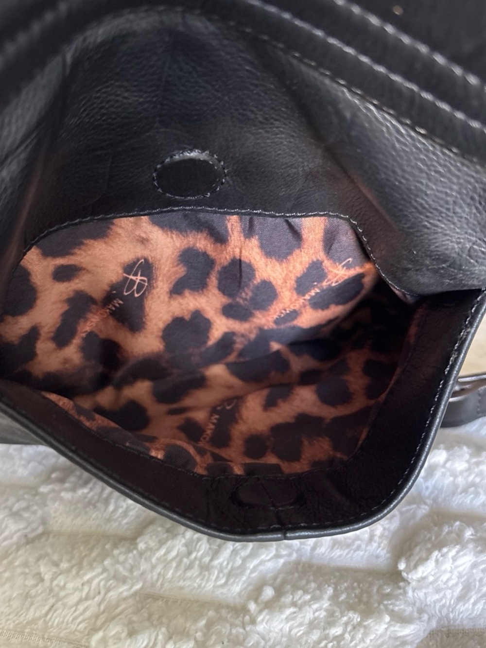 Y2K Black Pebbled Leather Studded Crossbody Bag B. Makowsky Leopard Lining - Picture 5 of 10
